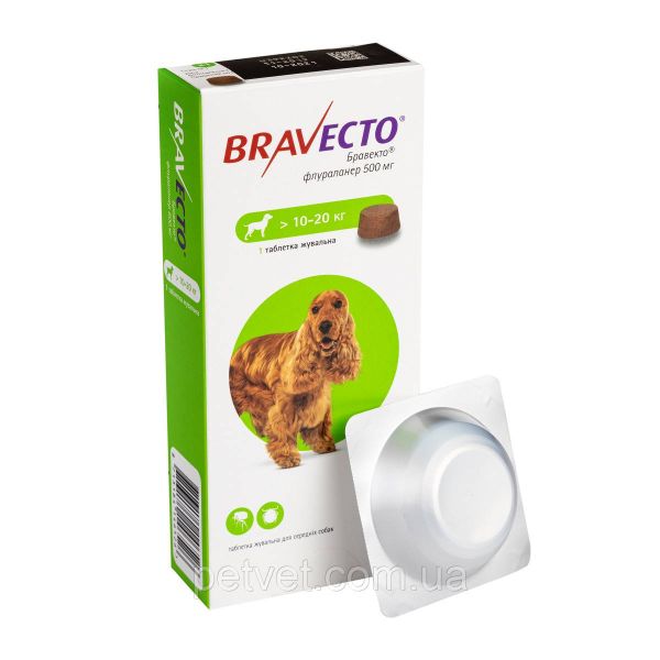 Бравекто (Bravecto)  від бліх та кліщів для собак 10 - 20 кг.