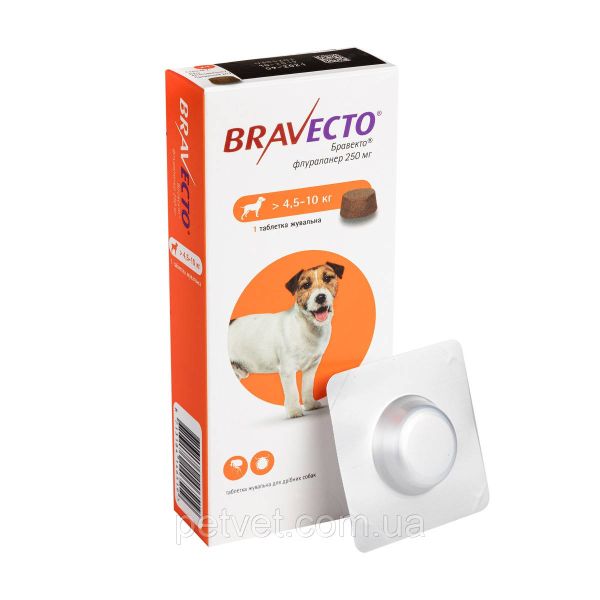 Бравекто (Bravecto)  від бліх та кліщів для собак 4,5 - 10 кг.